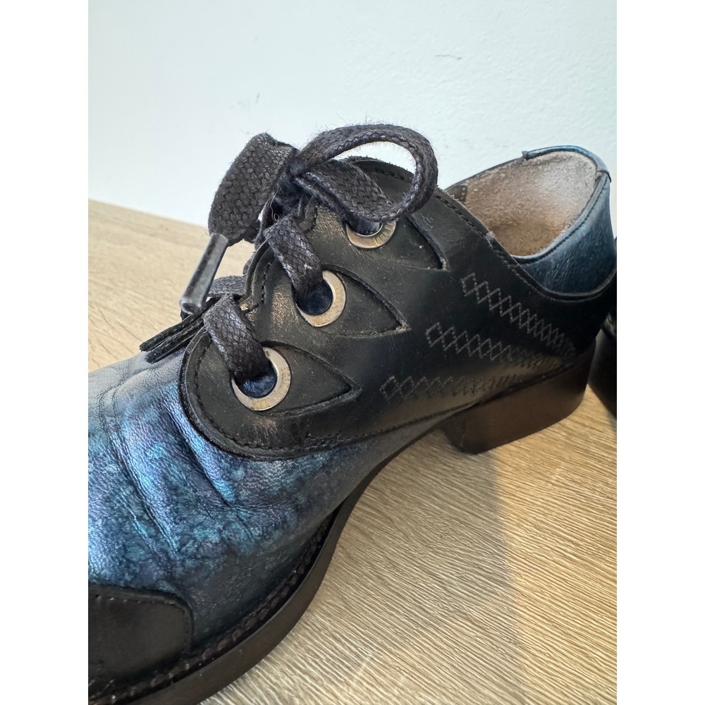 John Fluevog Rufus Magoo Cavalier Scalloped Eyelet Derby Shoes Blue Black Mens 9 - Picture 4 of 13